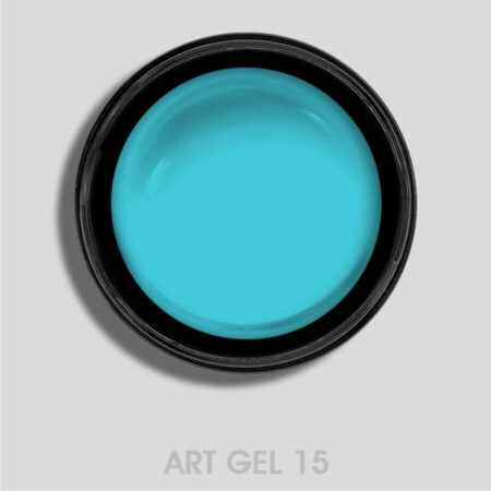 Art Gel Turquesa 15 en un vibrante color turquesa, ideal para crear diseños de nail art duraderos y precisos.
