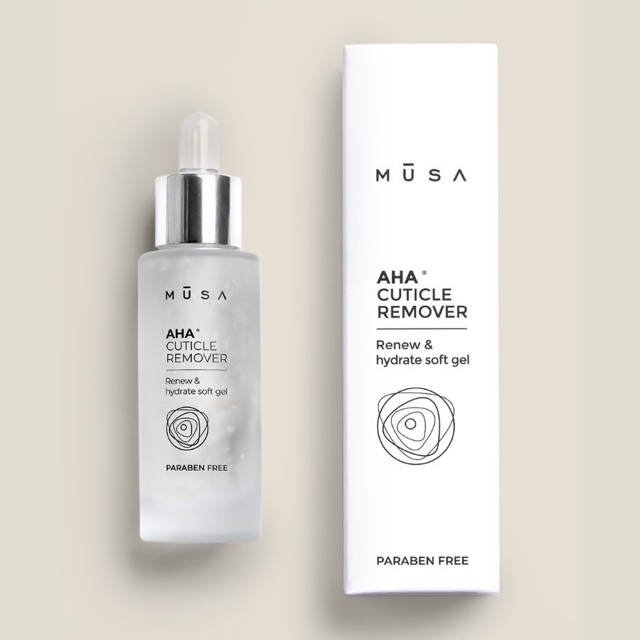 AHA Cuticle Remover 30 ml con caja, exfoliante para cutículas con ácido láctico y urea.