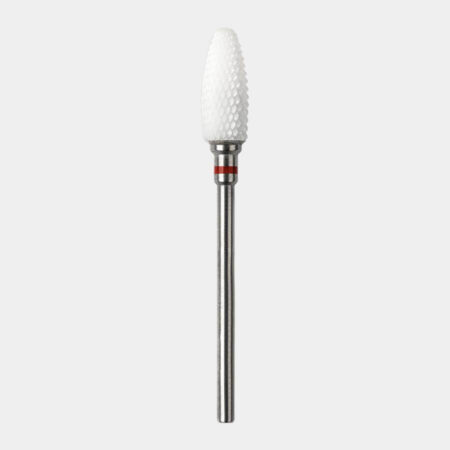 Fresa Cerámica (Anillo Rojo) de grano fino, ideal para eliminar gel y realizar tratamientos podológicos.