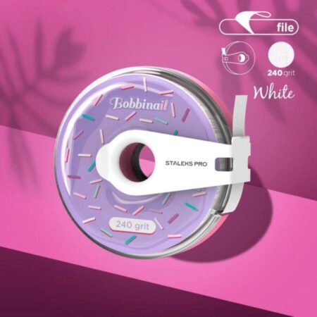 Lima Desechable Adhesiva Staleks Donut en rollo de 8 metros, disponible en rugosidades de 100, 180 y 240 grit, compatible con bases Staleks