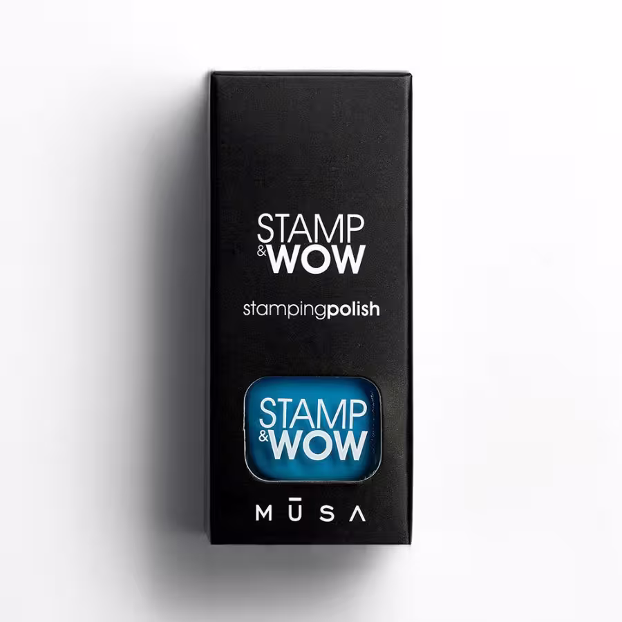 Esmalte Stamp&Wow azul de alta pigmentación para técnica de stamping, disponible en 32 colores
