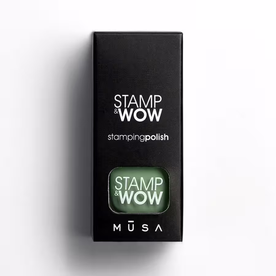 Esmalte Stamp&Wow verde humo de alta pigmentación para técnica de stamping, disponible en 32 colores