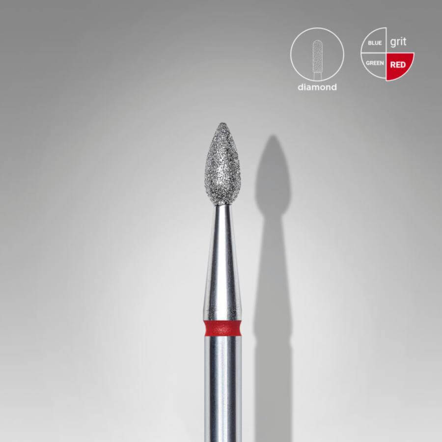 Fresa de Diamante Gota Roja 2.3 mm para manicura y pedicura profesional, ideal para cutículas y grietas.