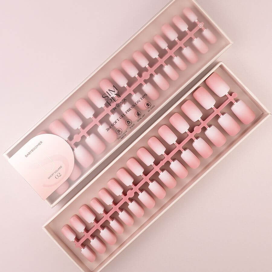 Tips Soft Gel Baby Boomer Cuadrada Corta 02 Pink Simply Musa