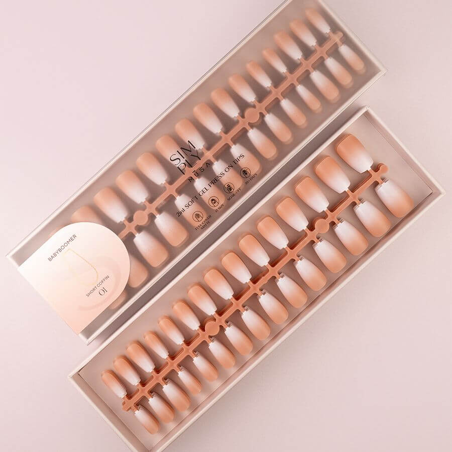 Tips Soft Gel Baby Boomer Nude Coffin Corta 01 para manicura