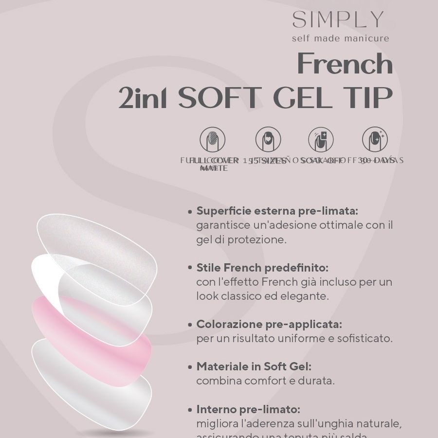 Tips Soft Gel Press On French Coffin Corta 01 Nude - 240 unidades