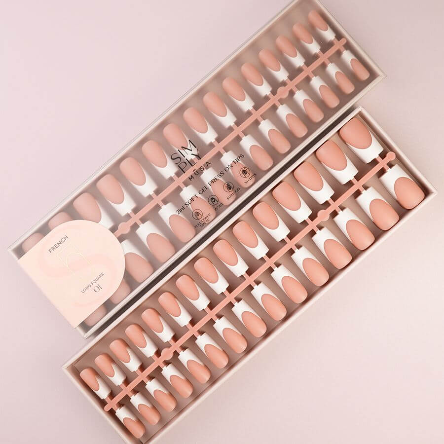 Tips Soft Gel Press On French cuadrada larga 01 nude - 240 unidades