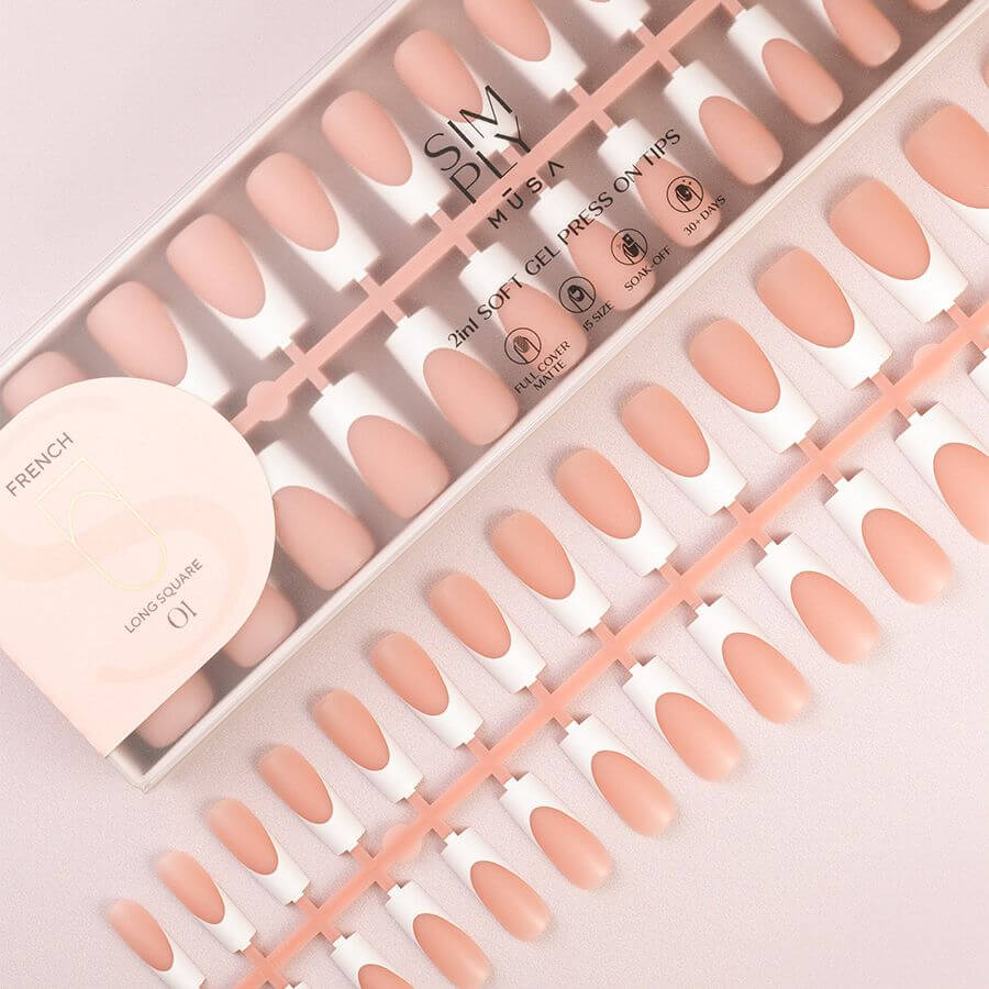 Tips Soft Gel Press On French cuadrada larga 01 nude - 240 unidades