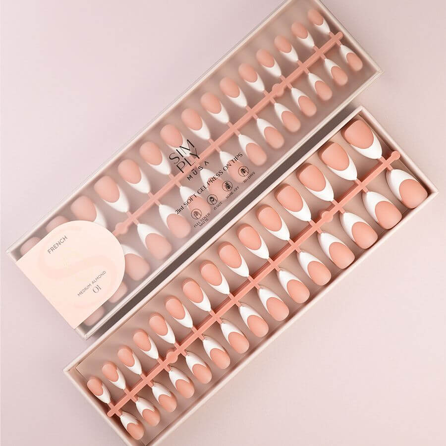 Tips Soft Gel Press On French almendra media 01 nude - caja de 240 unidades
