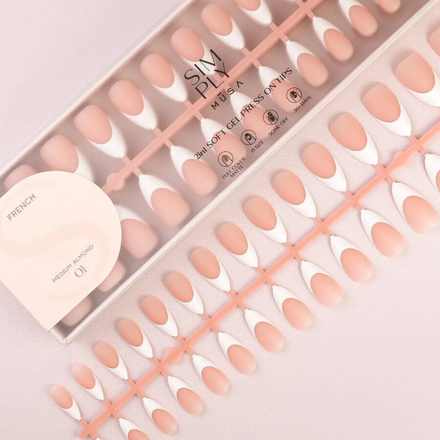 Tips Soft Gel Press On French almendra media 01 nude - caja de 240 unidades