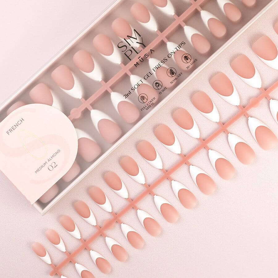 Tips Soft Gel Press On French almendra media tono cover nude - 240 unidades