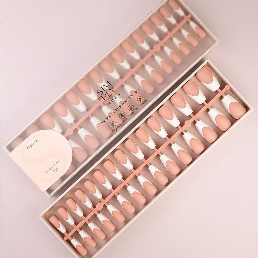 Tips Soft Gel Press On French Coffin Media 01 Nude - 240 unidades