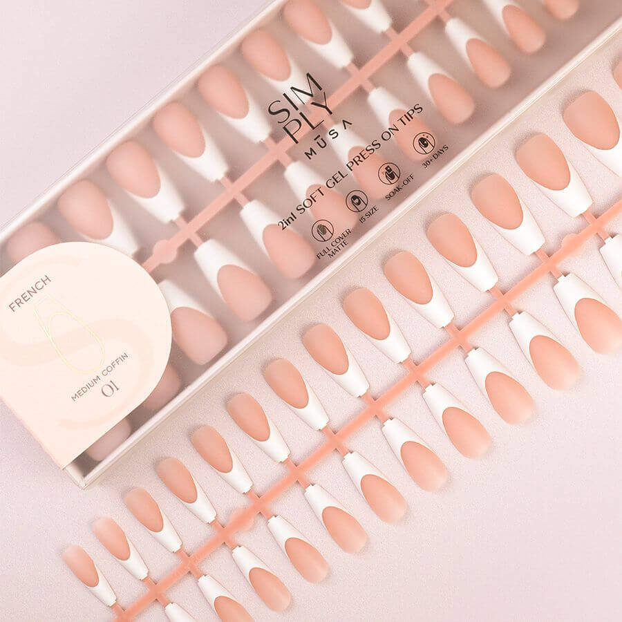 Tips Soft Gel Press On French Coffin Media 01 Nude - 240 unidades