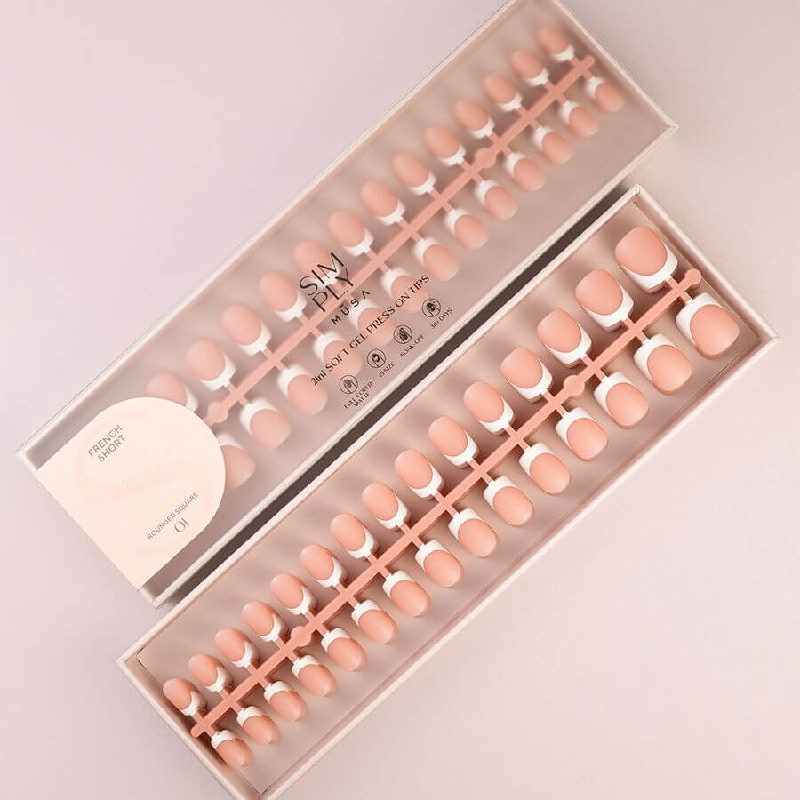 Tips Soft Gel Press On French Cuadrada Redondeada Corta 01 Nude - 240 unidades