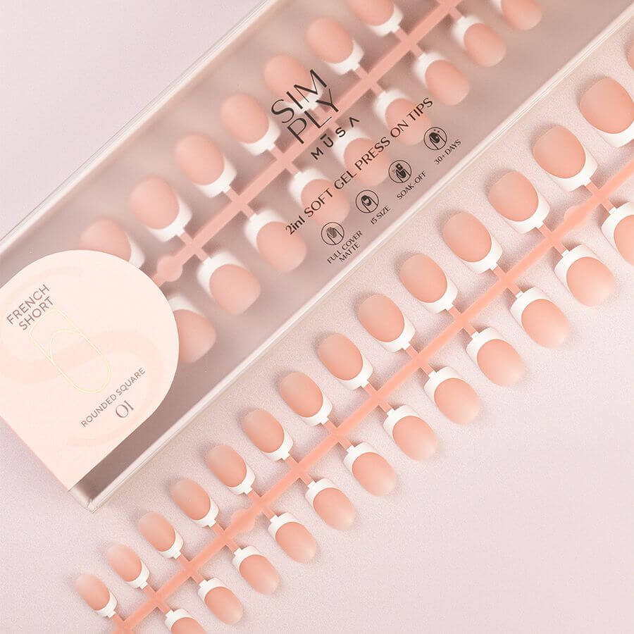 Tips Soft Gel Press On French Cuadrada Redondeada Corta 01 Nude - 240 unidades