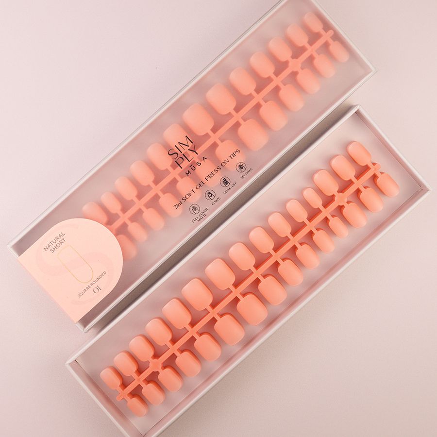 Tips Soft Gel Press On Natural Cuadrada Redondeada Corta 01 Coral Pink - 240pz