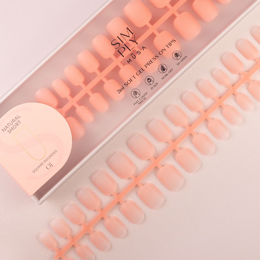 Tips Soft Gel Press On Natural Cuadrada Redondeada Corta 01 Coral Pink - 240pz