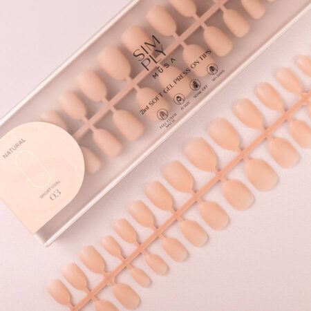 Tips Soft Gel Press On Oval Corta Pink Sand