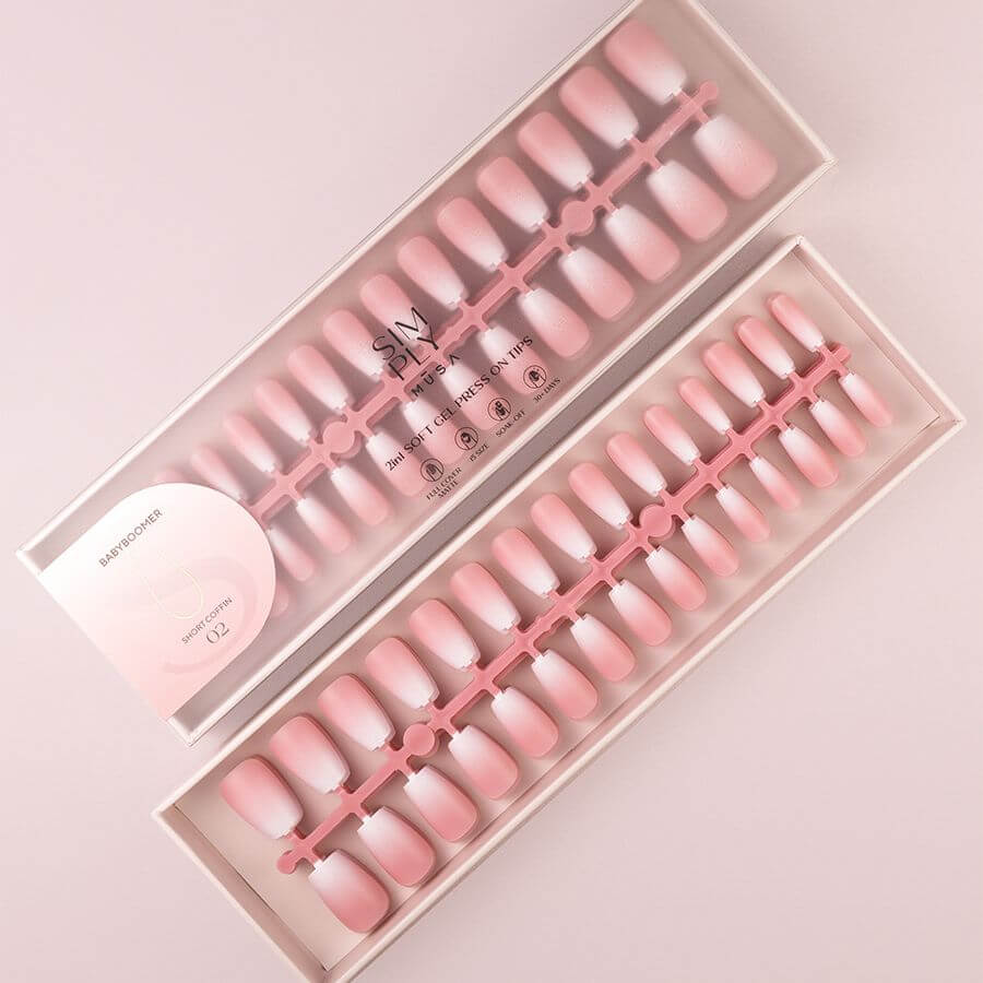 Tips Soft Gel Baby Boomer Pink Coffin Corta 02 de Simply Musa