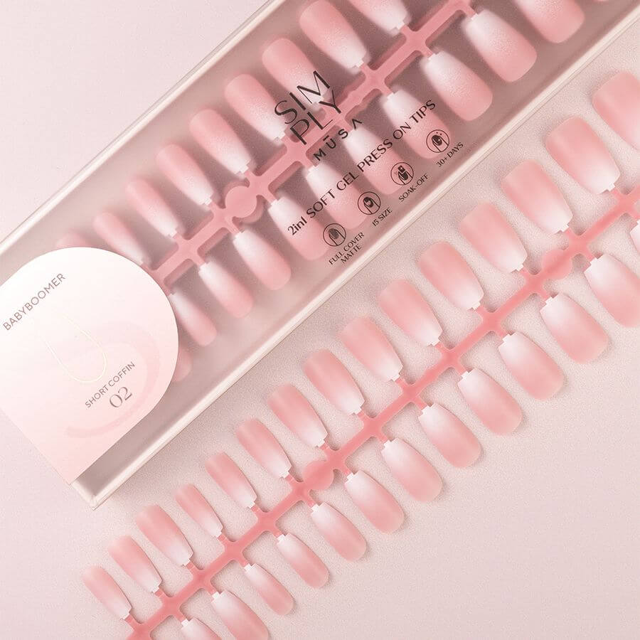 Tips Soft Gel Baby Boomer Pink Coffin Corta 02 de Simply Musa