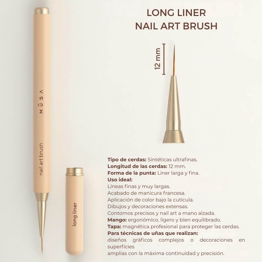 Pincel Long Liner Nail Art Brush 12 mm – Pincel profesional con tapón magnético