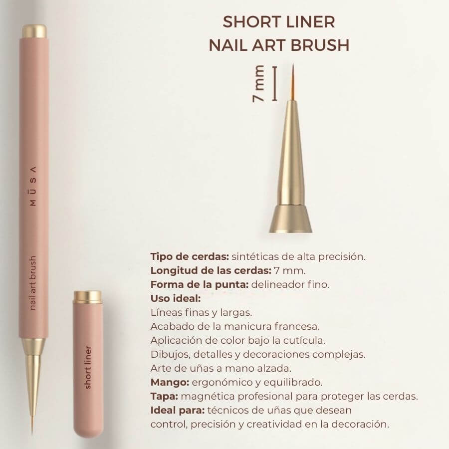 Pincel corto para nail art 7 mm – Pincel profesional con tapón magnético