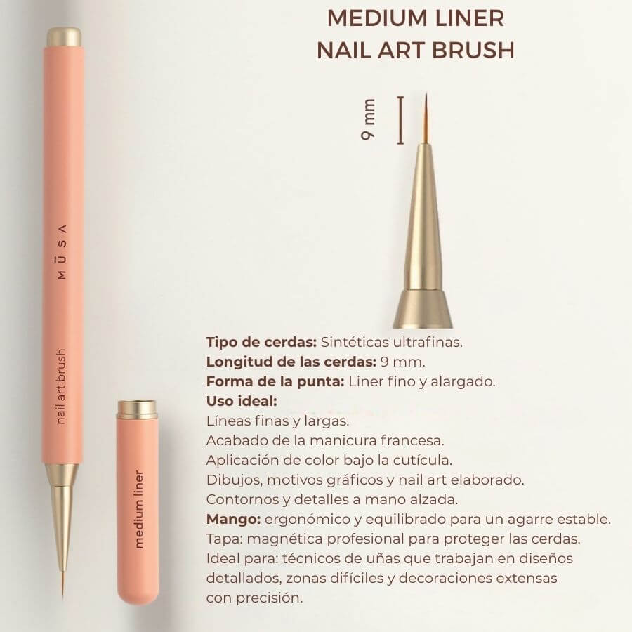 Pincel mediano para nail art 9 mm – Pincel profesional con tapón magnético