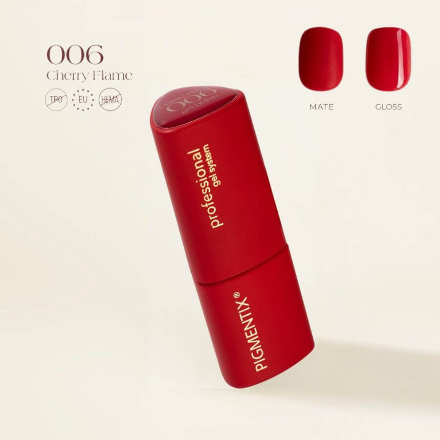 Pigmentix® Esmalte Semipermanente Cherry Flame 006 – Rojo Cereza Intenso y Ultra Pigmentado