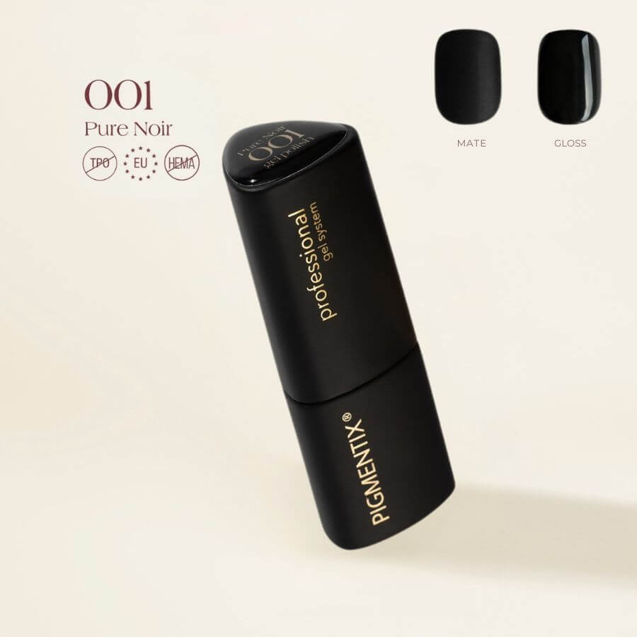 Esmalte semipermanente Pigmentix® Pure Noir 001 – Negro Intenso, ultra pigmentado y duradero