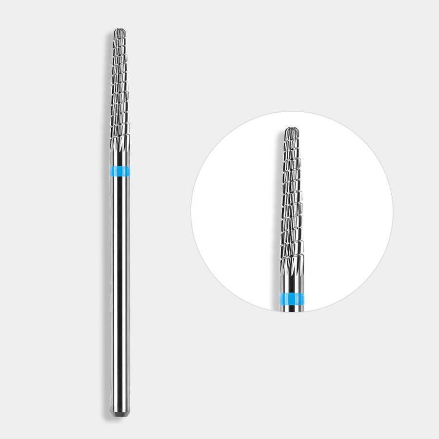 Fresa Cono Carburo Turbo 38 Anillo Azul – Punta cónica de carburo, grano medio para gel y acrylic gel