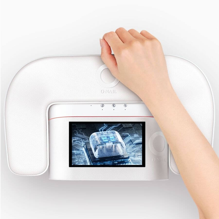 Apoya Manos ONail Ergonomic Arm Rest 1 Plus blanco con base metálica y cojín de ecopiel