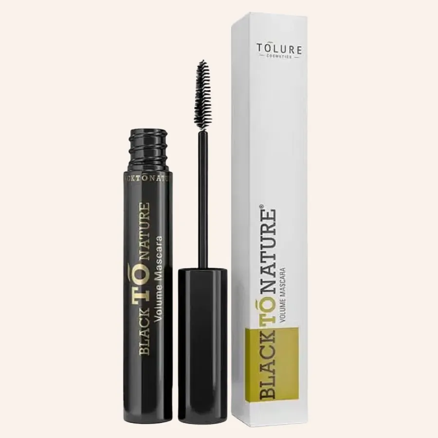 Máscara de pestañas BlackToNature Tolure Cosmetics con sérum de crecimiento y volumen vegano