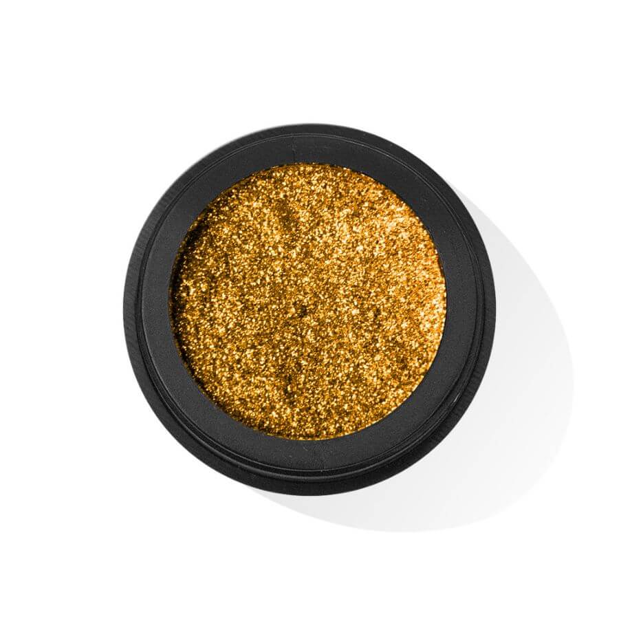 Pigmento Oro MUSA Nails mostrando efecto espejo dorado en uñas