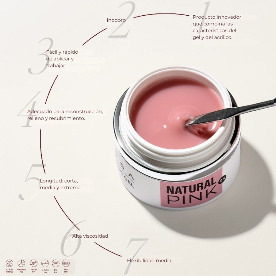 Acrygel Natural Pink 50 ml acrylic gel profesional rosa natural