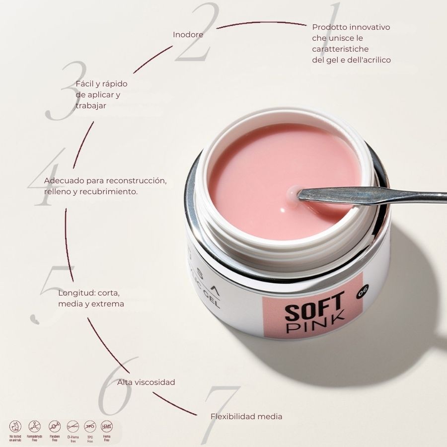 Acrygel Soft Pink 50 ml acrylic gel profesional rosa suave
