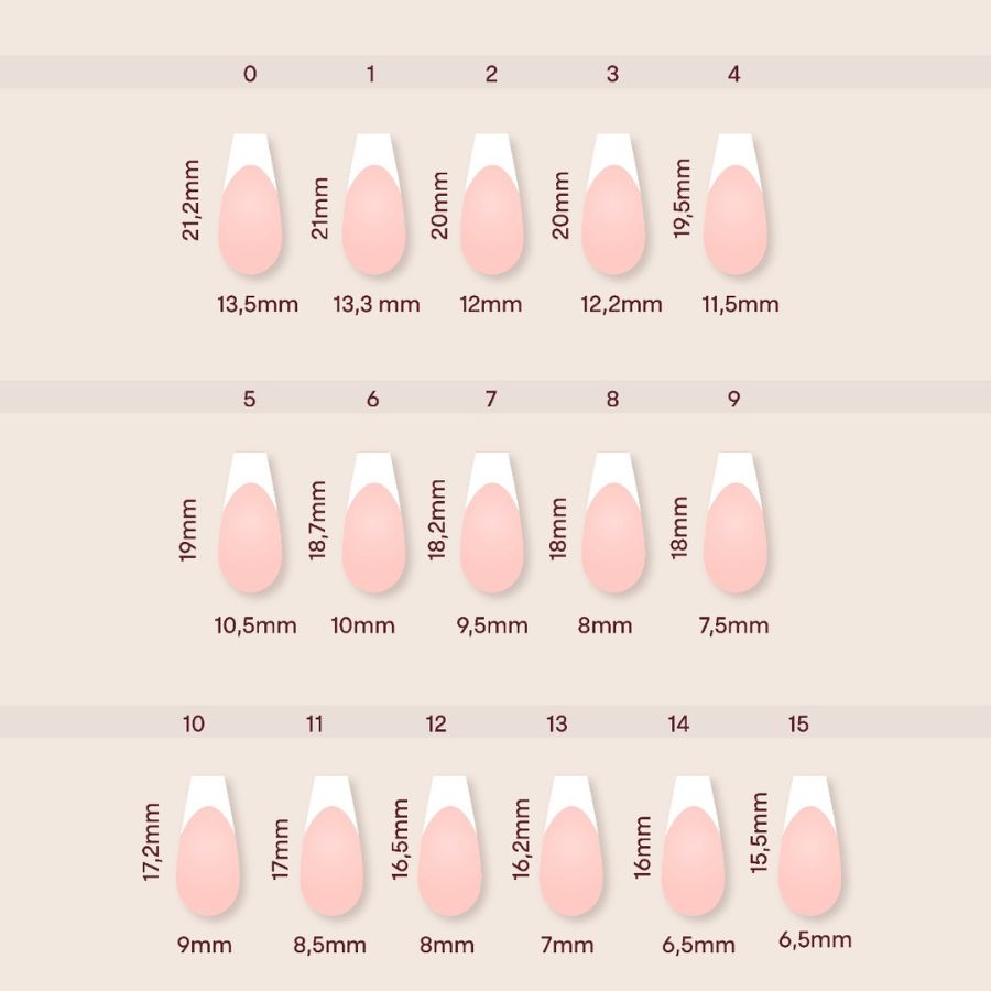 Acrylic Gel Tip Master Pro X® Francesa Coffin Corta con diseño french y luneta blanca para manicura profesional