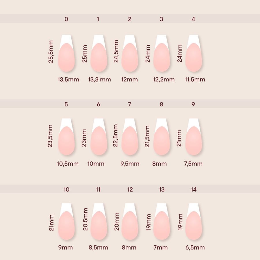 Acrylic Gel Tip Master Pro X® Francesa Coffin Larga con diseño french y luneta blanca para manicura profesional