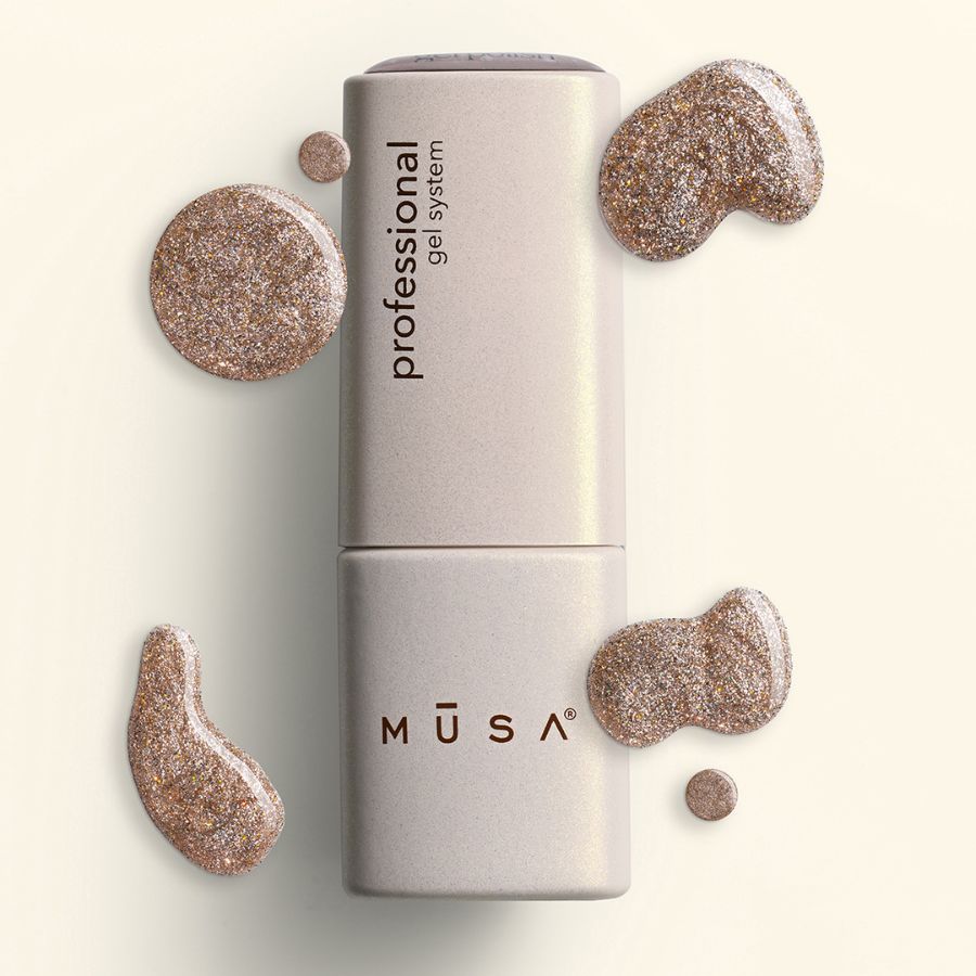 Esmalte semipermanente profesional bronce cobre con glitter y acabado brillante metalizado