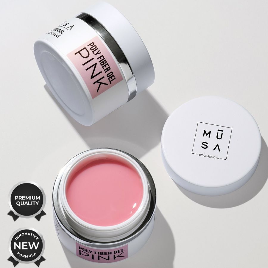 gel poly fiber pink constructor con fibras poliméricas para reforzar las uñas más debilitadas