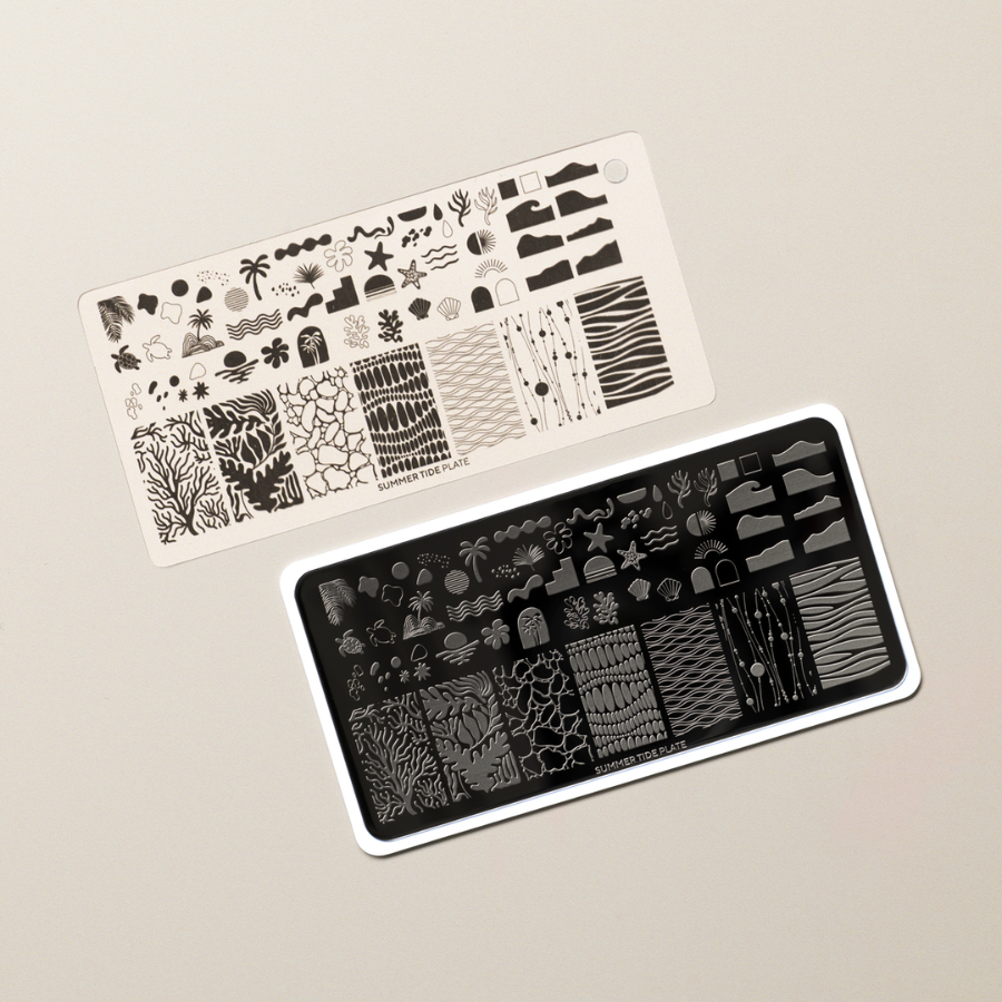 Placa para Stamping Summer Tide con diseños tropicales y marinos para Nail Art profesional