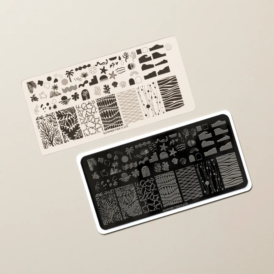 Placa para Stamping Summer Tide con diseños tropicales y marinos para Nail Art profesional
