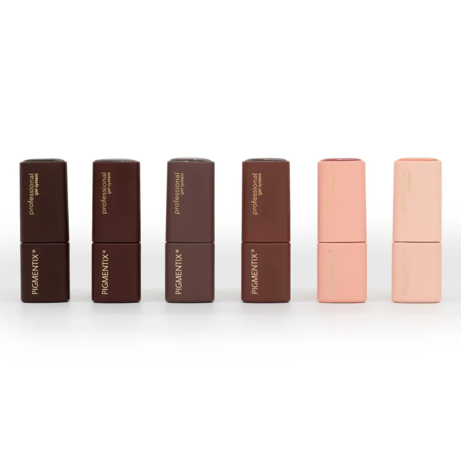 Colección Tierra Pigmentix®, 6 esmaltes semipermanentes en tonos marrones y nude, Musa Nails
