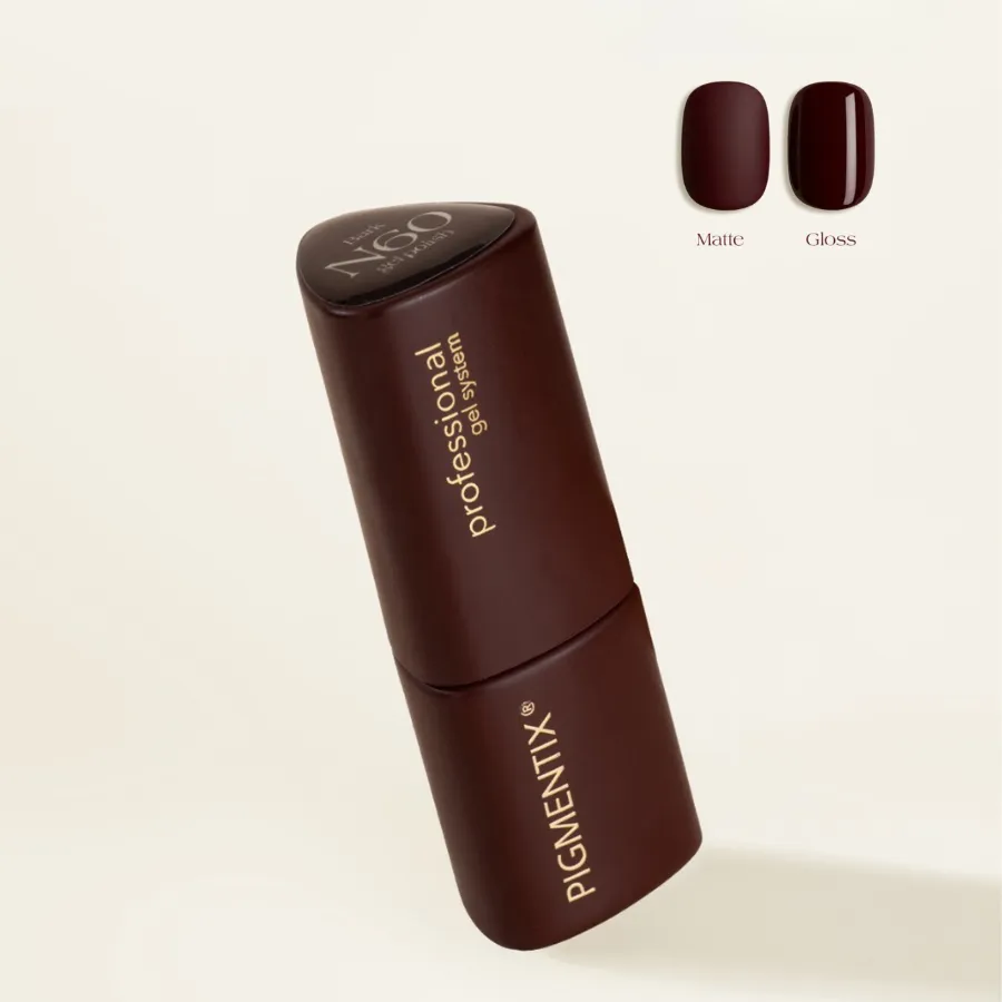 Pigmentix N60 Bark, esmalte semipermanente marrón oscuro shimmer, colección Tierra Musa Nails