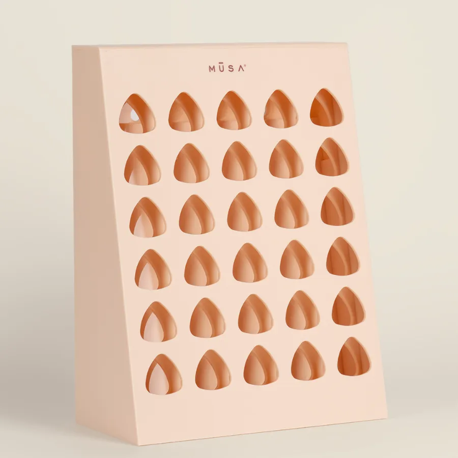 Expositor de gel polish de mesa y pared Musa vacío, capacidad 30 unidades