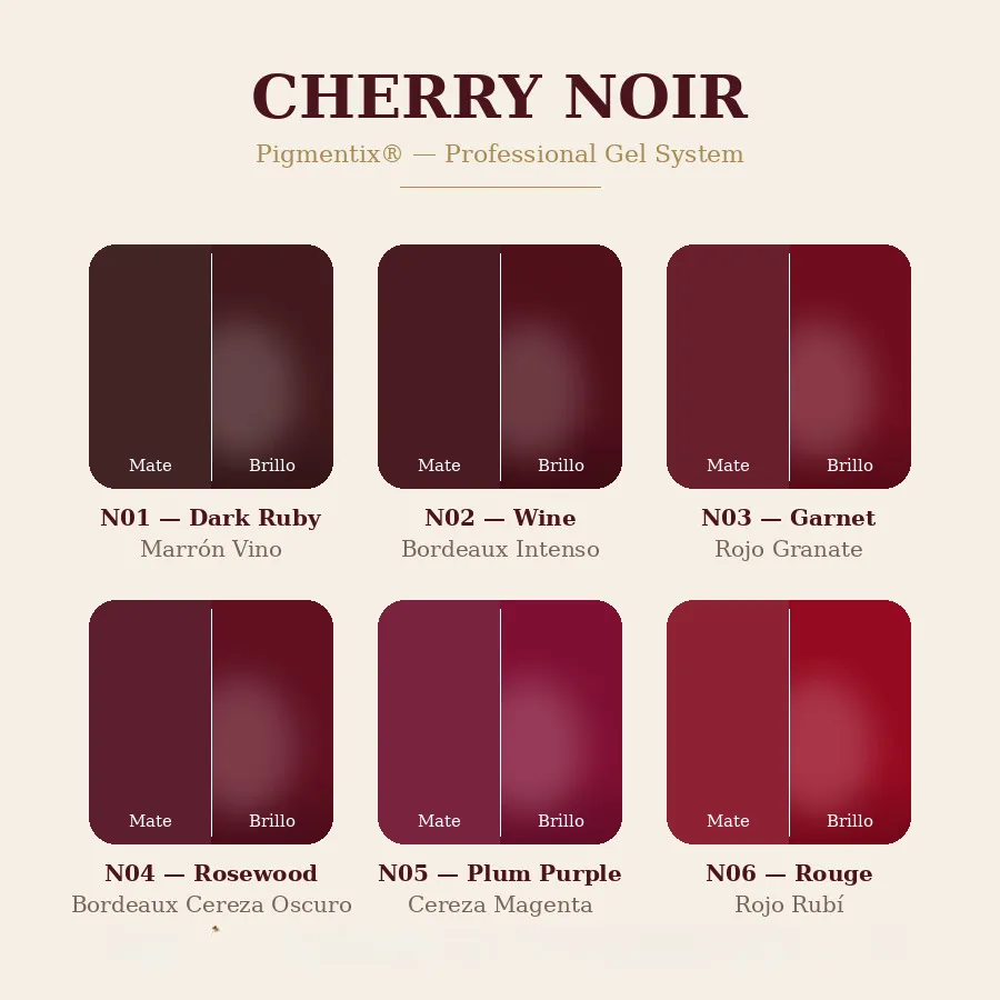 paleta colección esmaltes semipermanentes bordeaux Cherry Noir Pigmentix