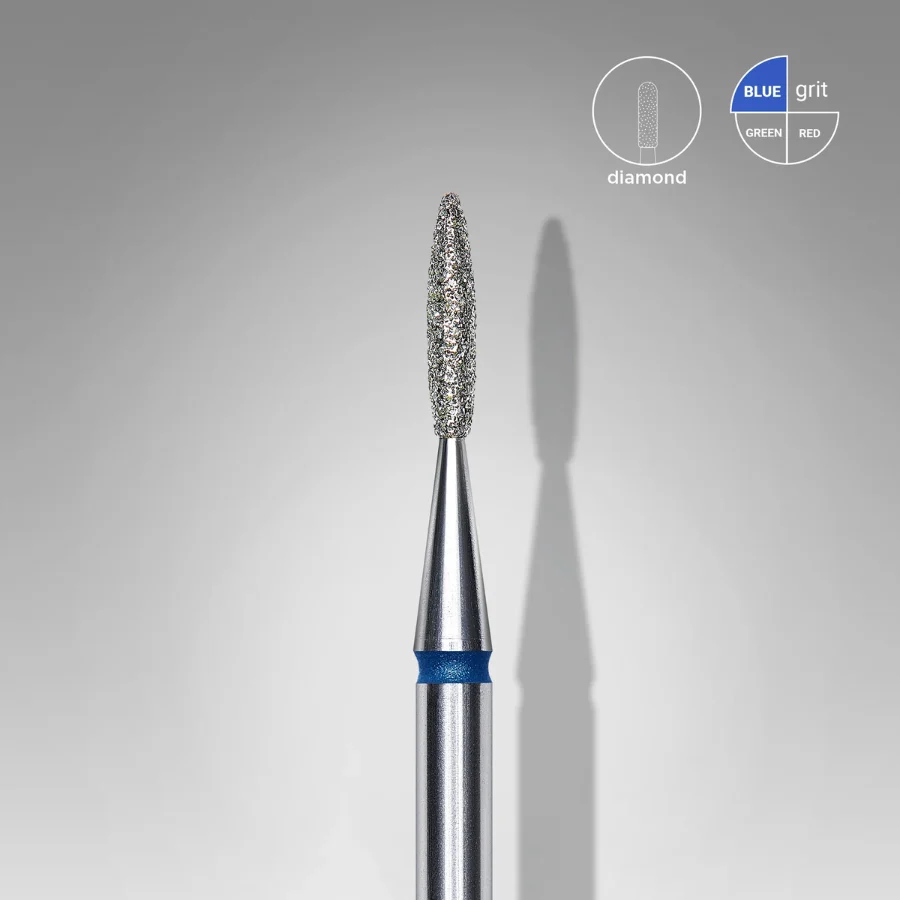 Fresa de diamante en forma de llama con anillo azul para cutículas, fresa diamante llama azul - Musa Nails