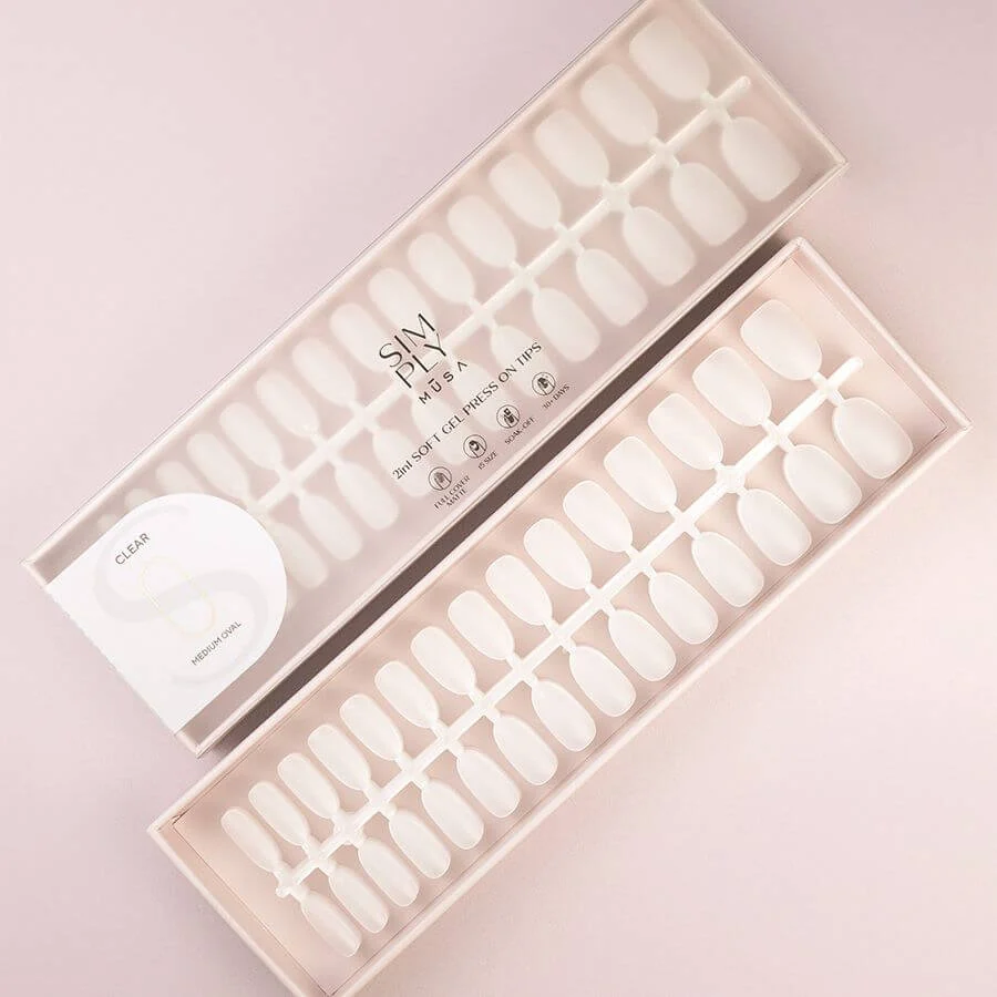 Tips Soft Gel Press On Clear Oval Media - 240pz para manicura duradera y natural