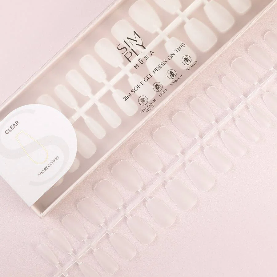 Tips soft gel coffin corta transparentes en tiras de 30 unidades - Musa Nails