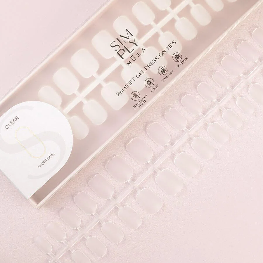 Tips Soft Gel Clear Oval Corta, Musa Nails