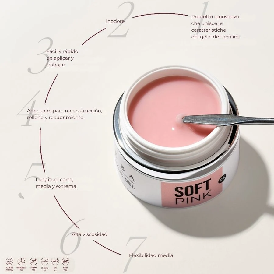 Acrygel Soft Pink 50 ml acrylic gel profesional rosa suave